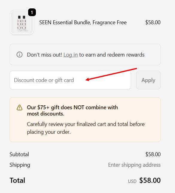 “How to apply a SEEN promo code”