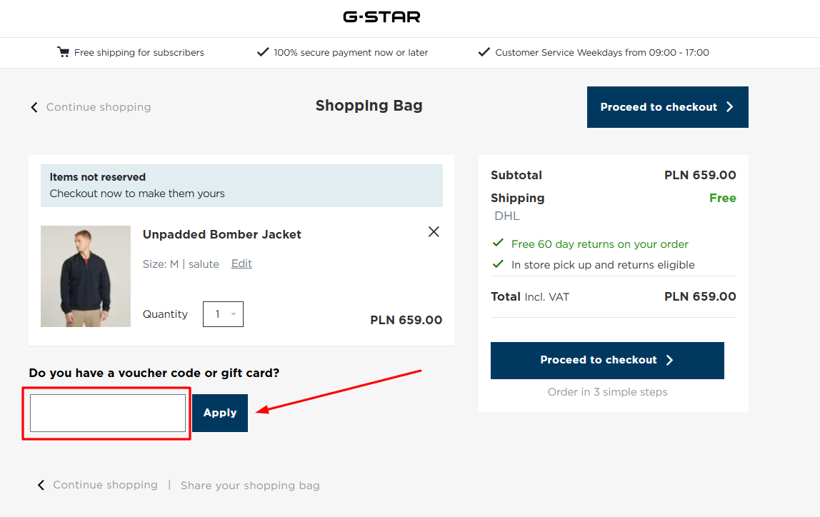 How to apply a G-Star Raw promo code