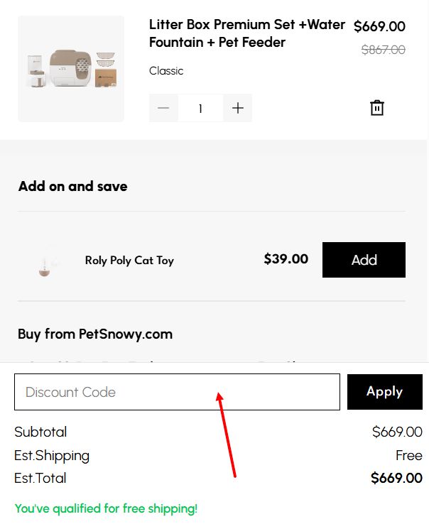 “How to apply a PetSnowy promo code”