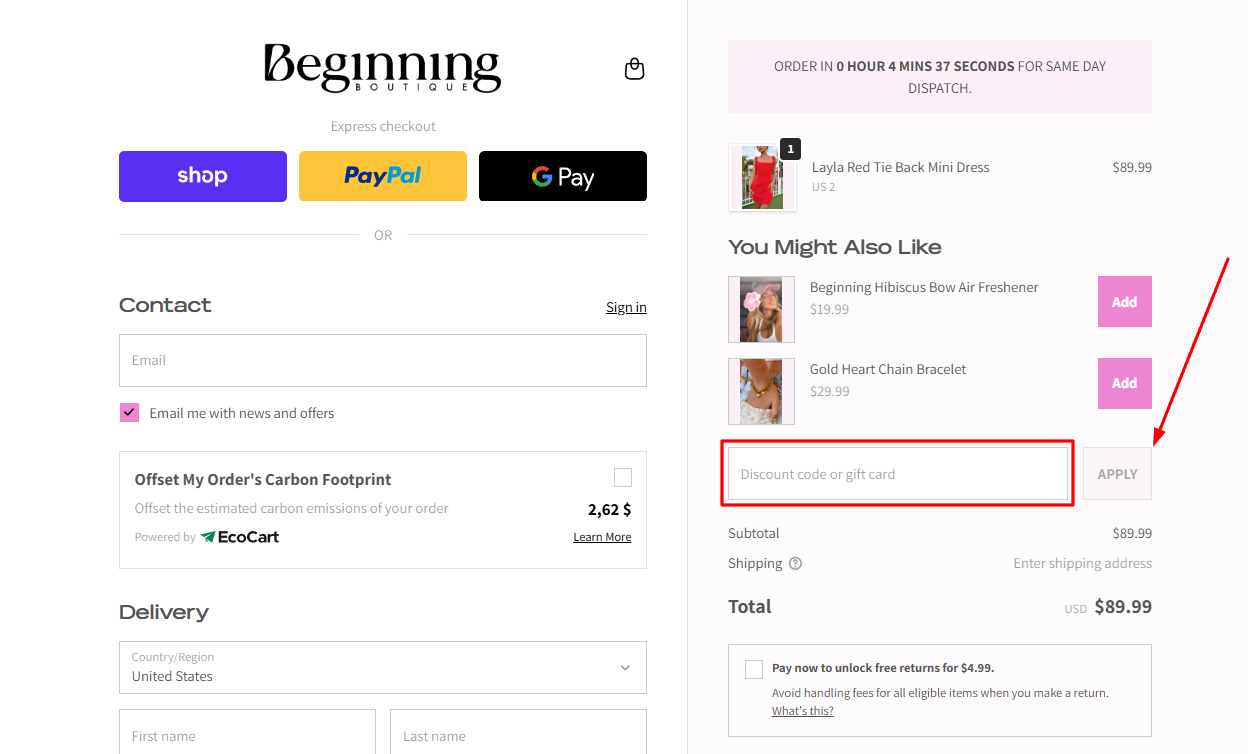 How to activate a Beginning Boutique promo code