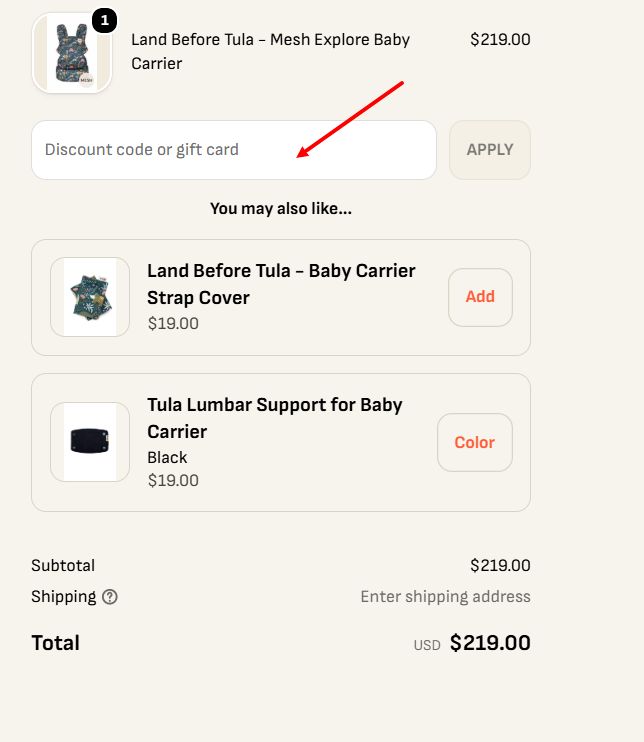“How to apply a Baby Tula promo code”