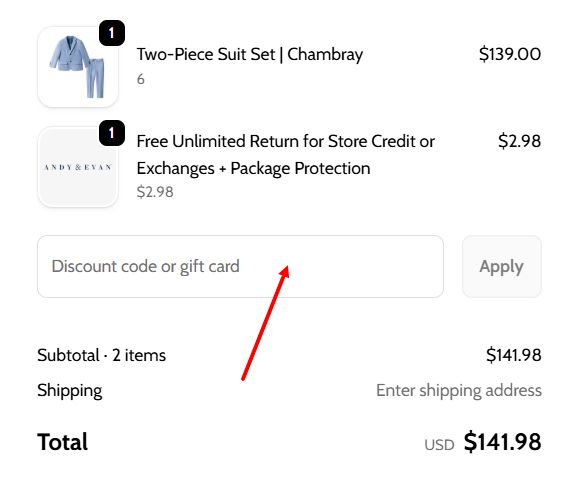 “How to apply an Andy & Evan promo code”