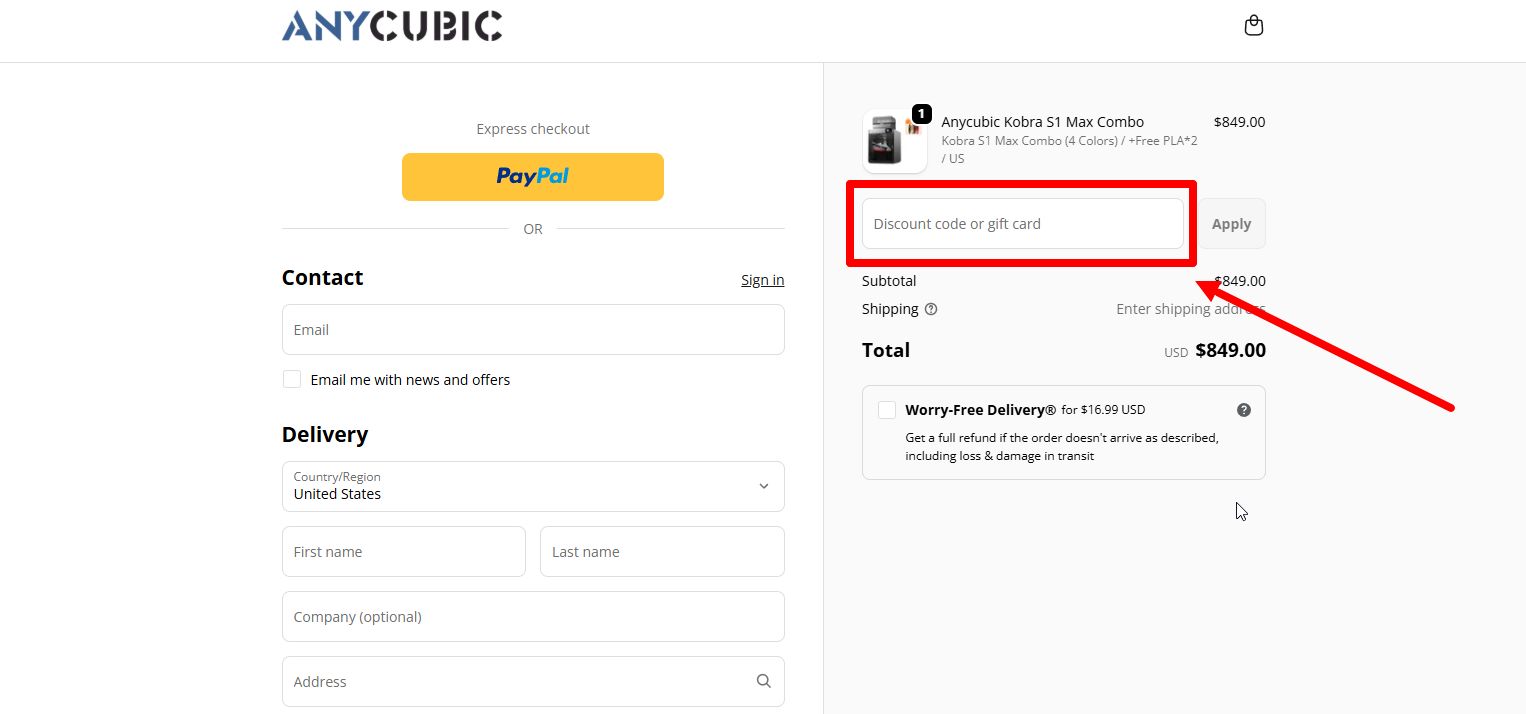 “How to apply a Anycubic promo code”