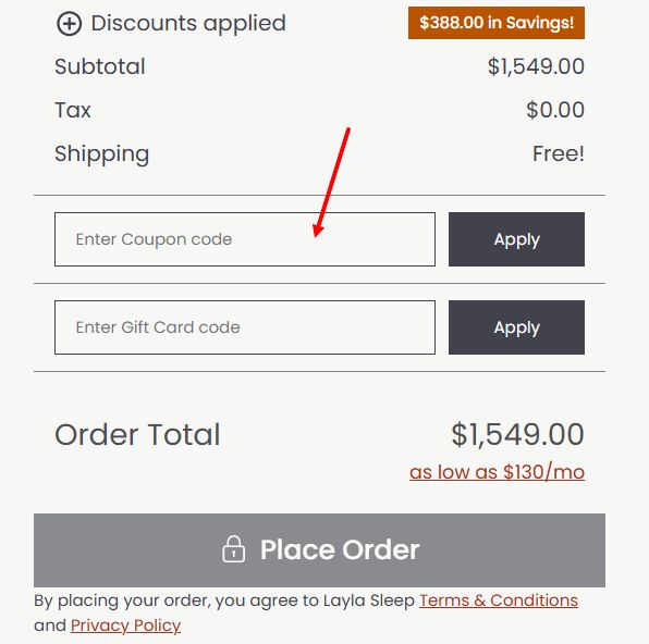 “How to apply a Layla Sleep promo code”