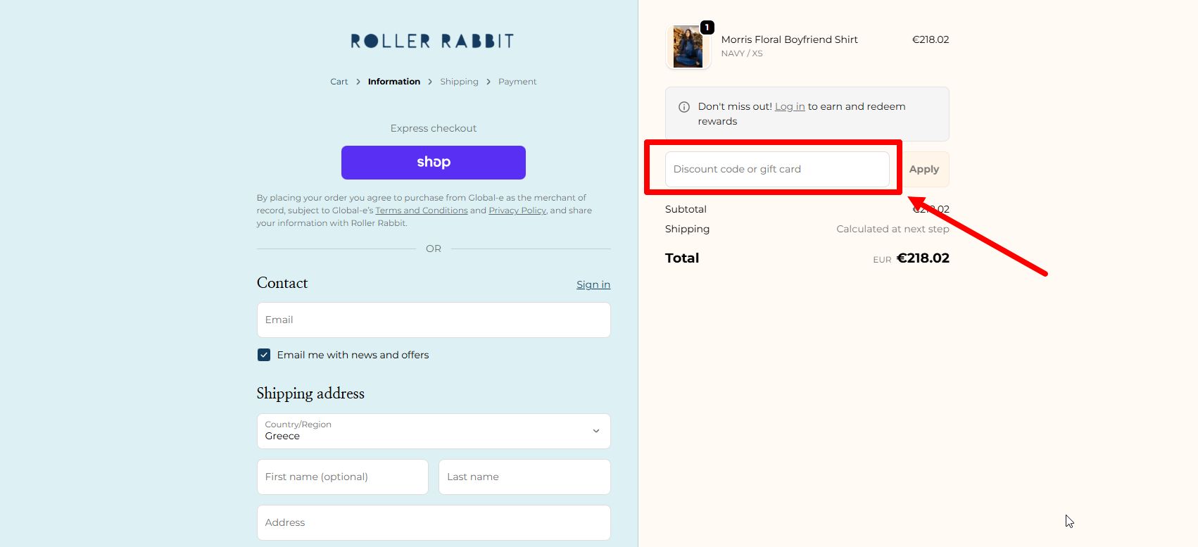 “How to apply a Roller Rabbit promo code”