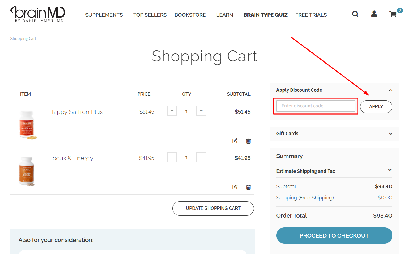 How to apply a BrainMD promo code