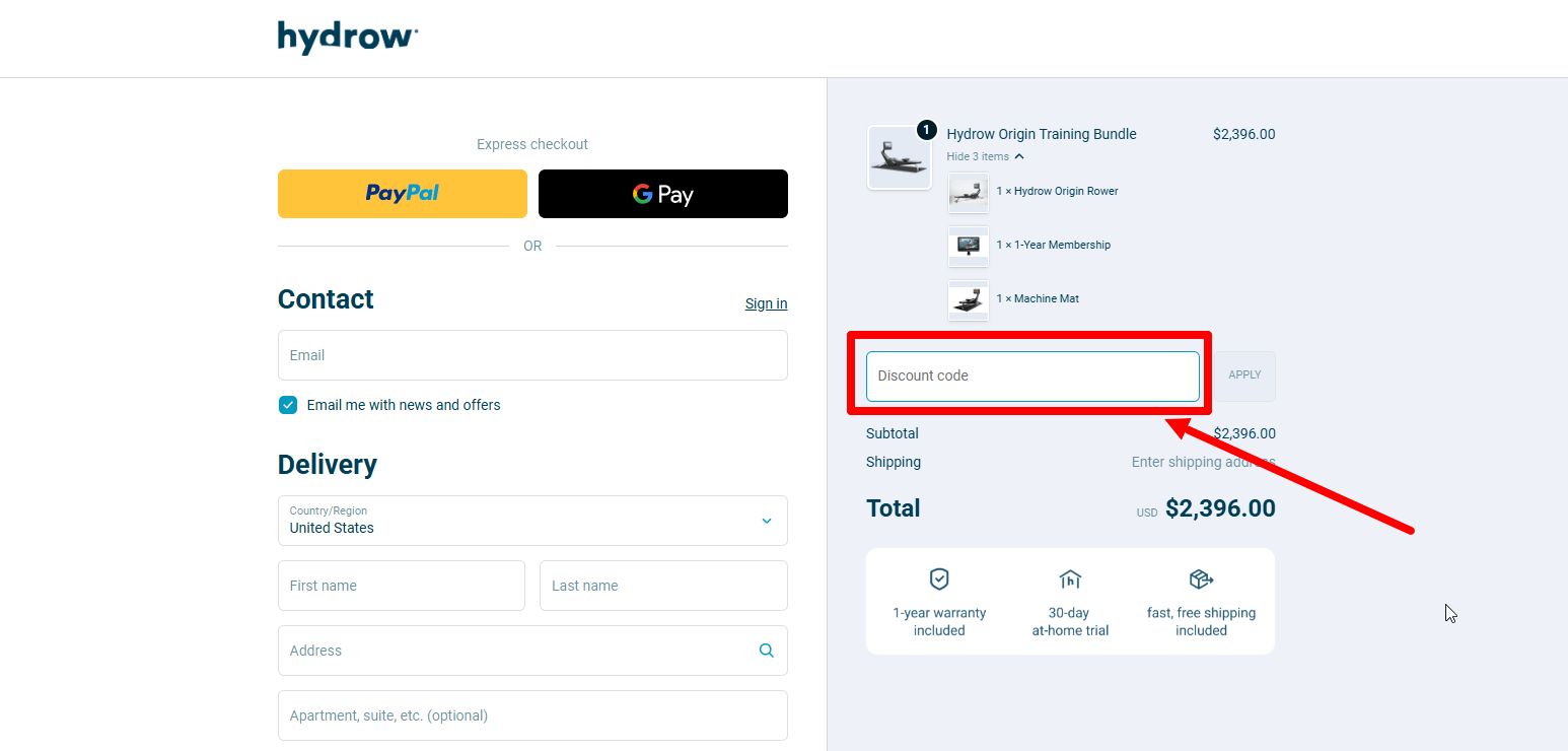 “How to apply a Hydrow promo code”