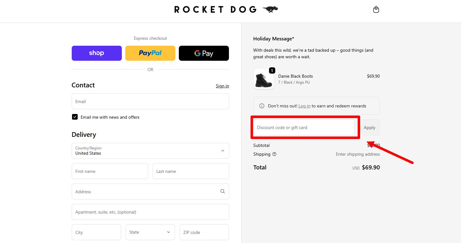 “How to apply a Rocket Dog promo code”