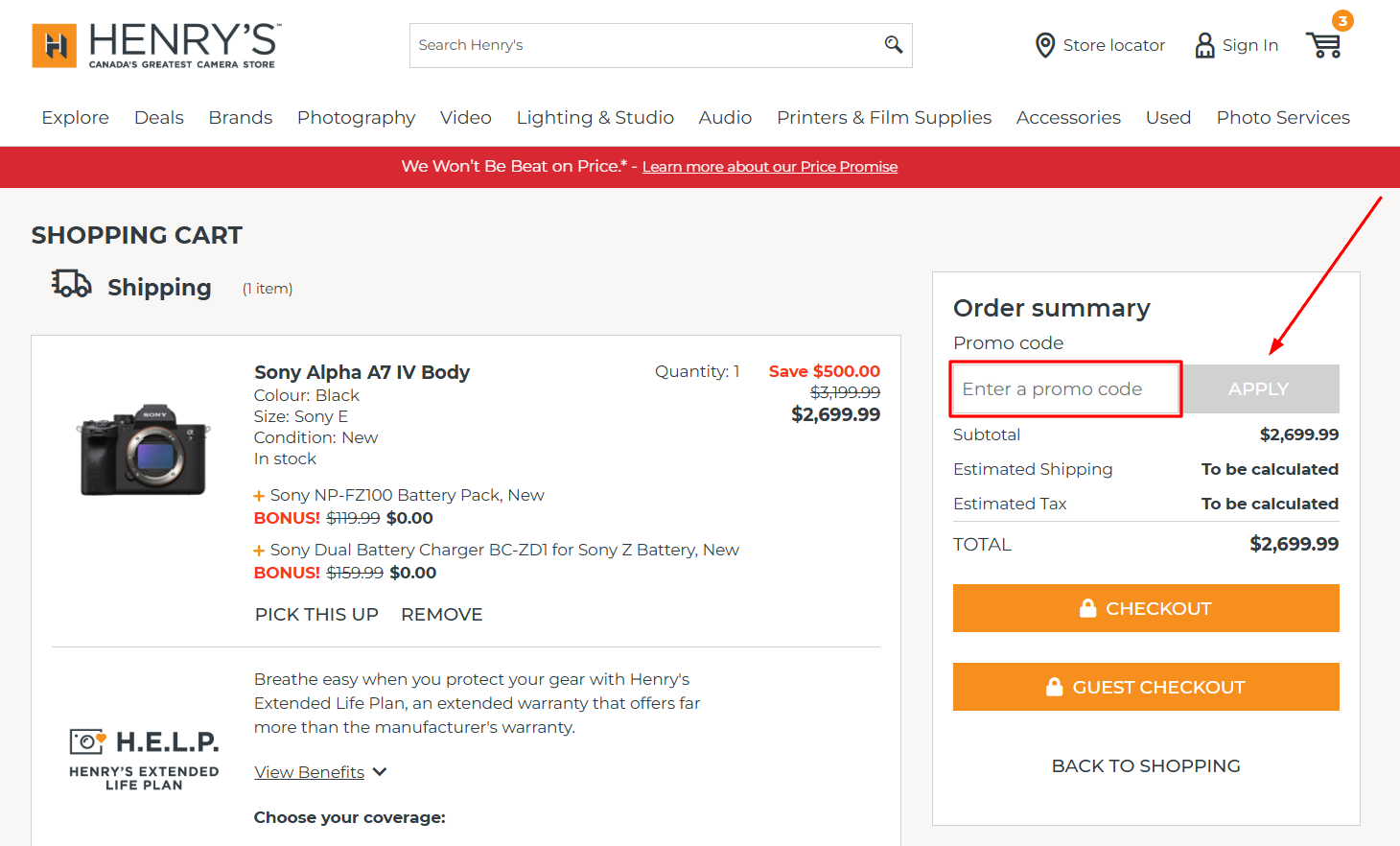 How to activate a Henry's promo code