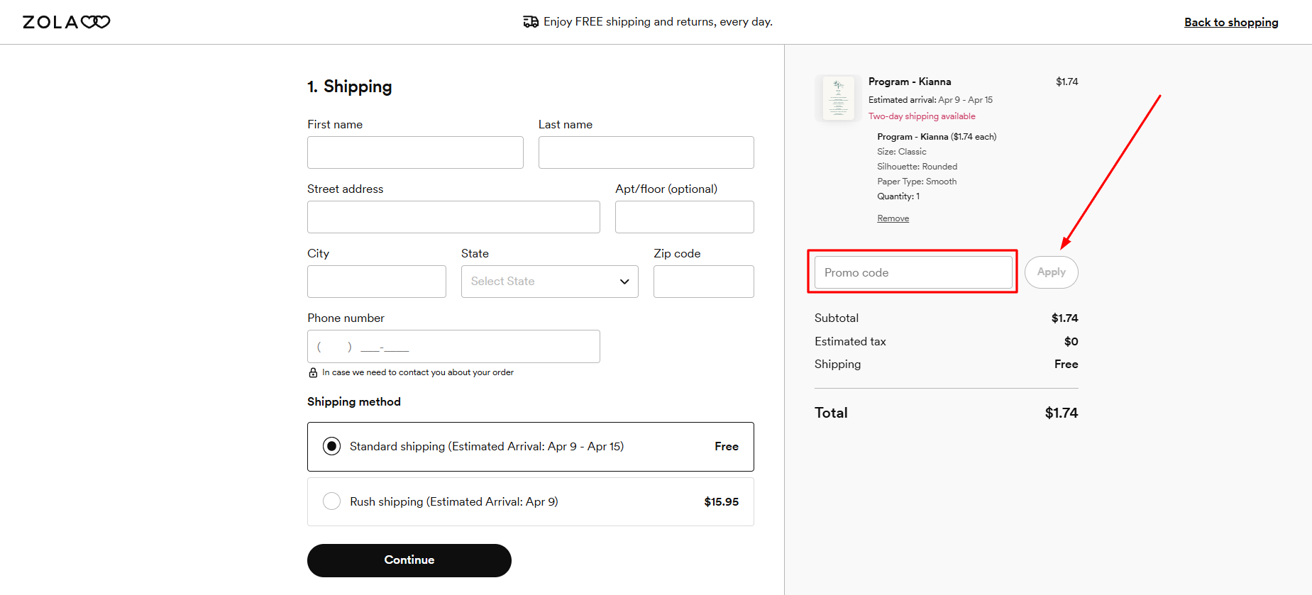 How to activate a Zola promo code