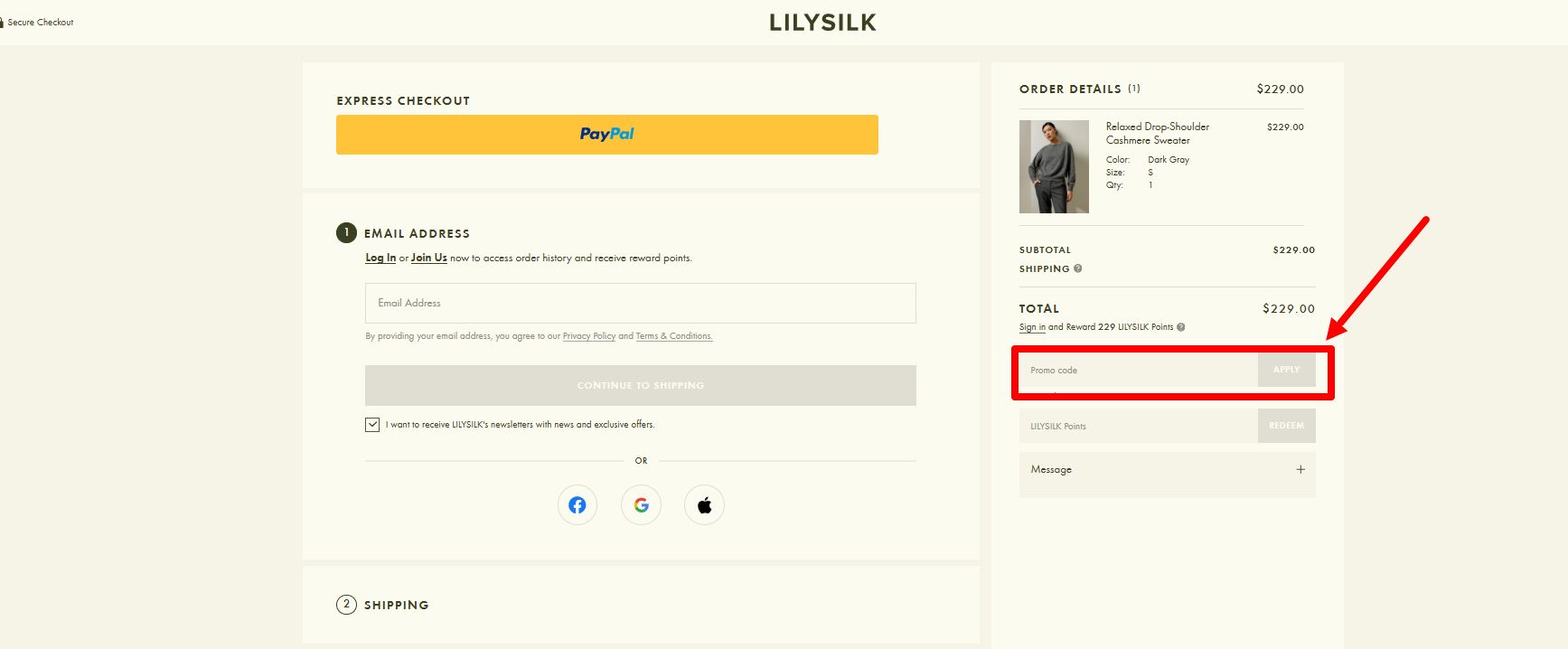 “How to apply a Lilysilk promo code”