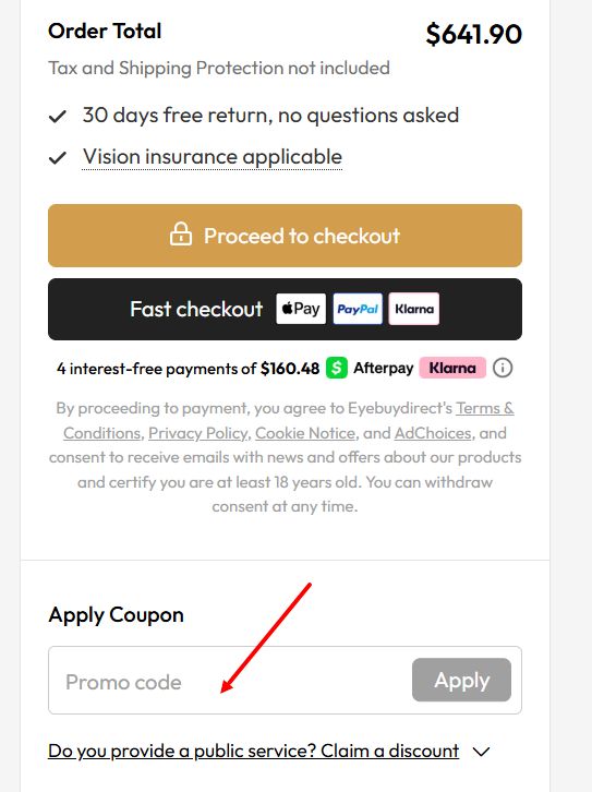 “How to apply an EyeBuyDirect promo code”
