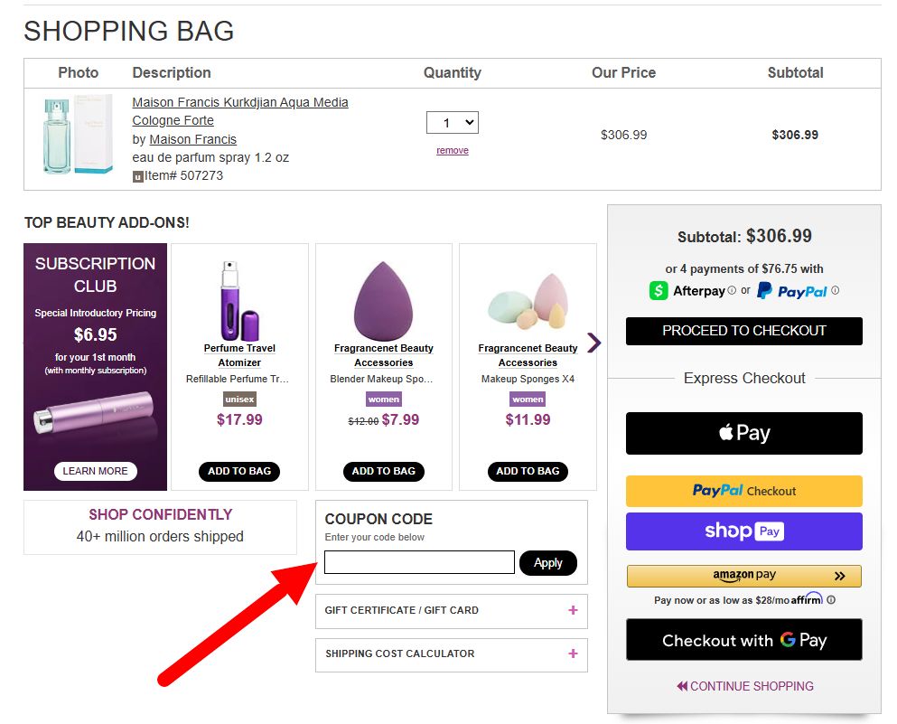 “How to apply a FragranceNet promo code”