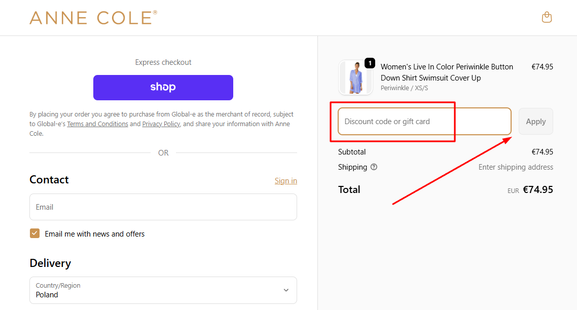 How to activate an Anne Cole promo code