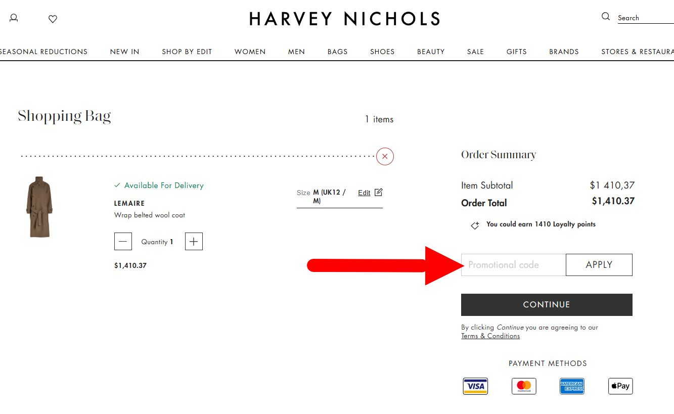 “How to activate a Harvey Nichols promo code”