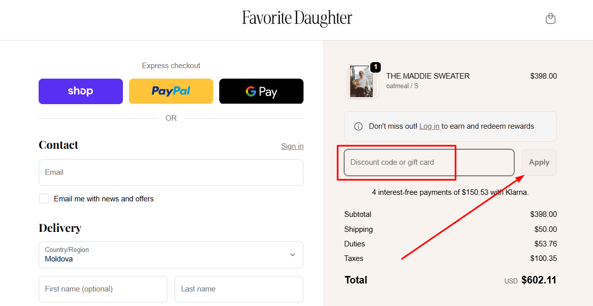 How to activate a Favorite Daughter promo code