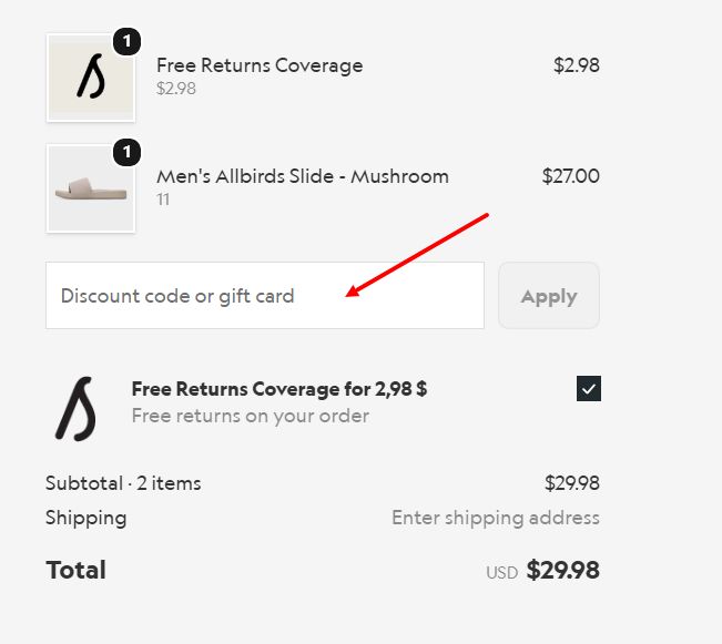 “How to apply an Allbirds promo code”