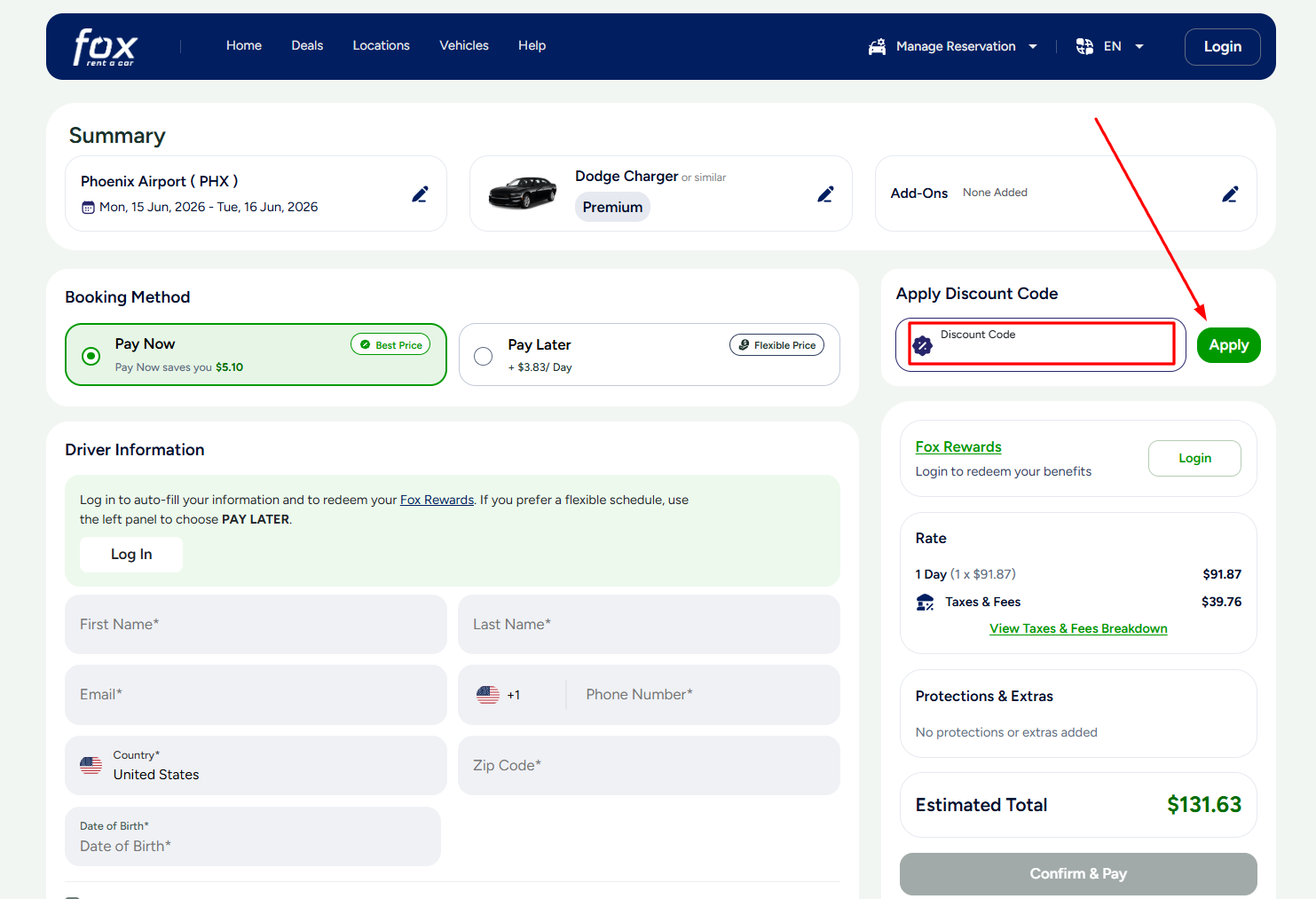 How to activate a Fox Rent A Car promo code